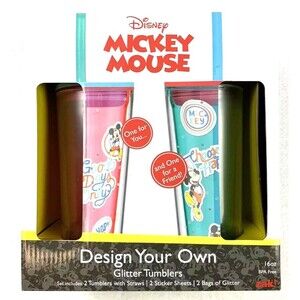 Disney Mickey Mouse Design Your Own Glitter Tumblers 2x 16 Oz Tumblers By Zak